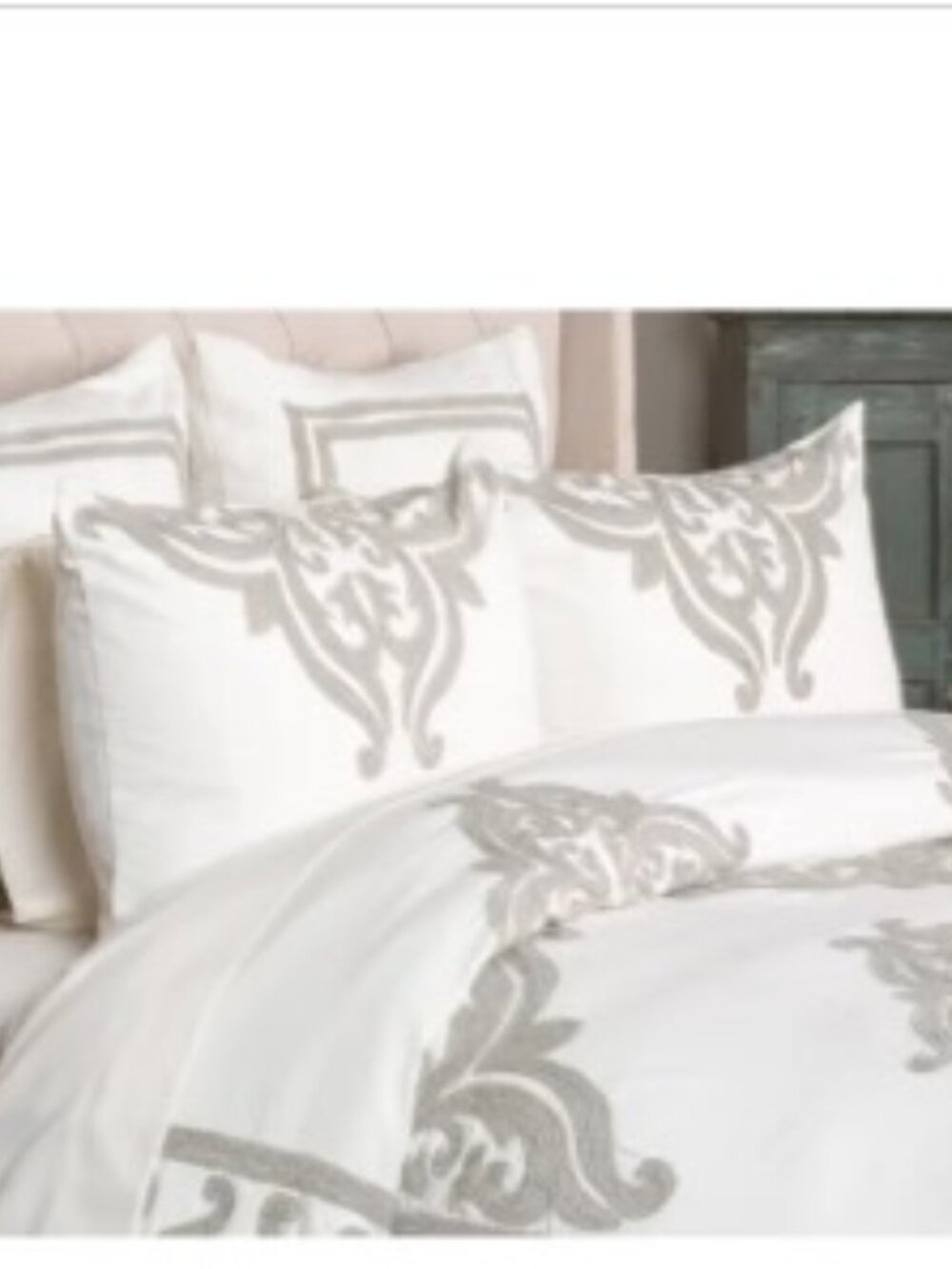 NEW Z Gallerie Villa Home Patrina Ivory Queen Duvet & 2 Euro Shams Set Luxury